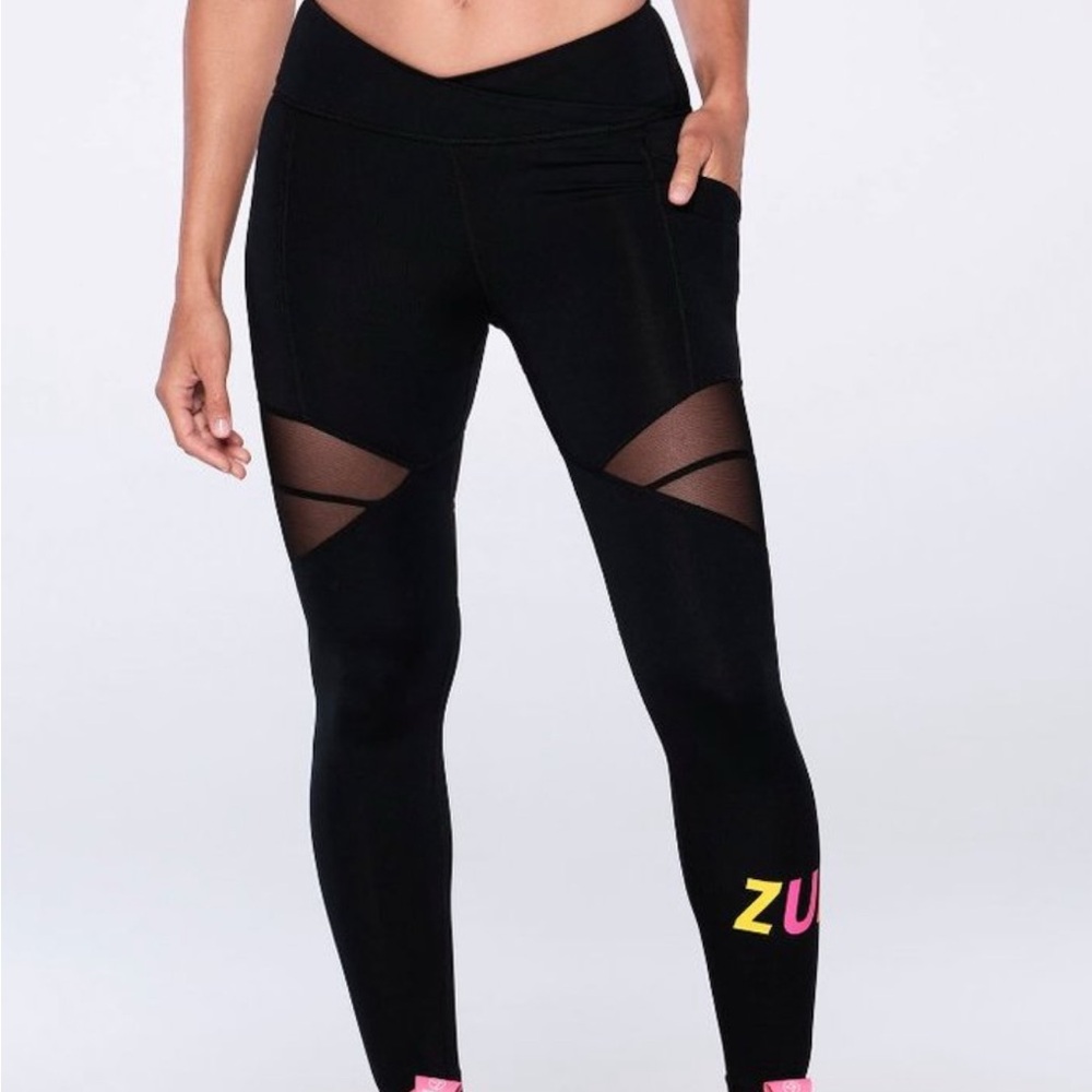 Zumba Fitness High Wasted Black Mesh Leggings xs
